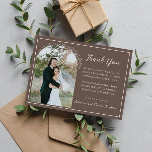 Floral Simplicity 1 Mushroom Brown Wedding Thank You Card