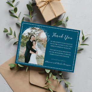Floral Simplicity 1 Neptune Blue Wedding Thank You Card