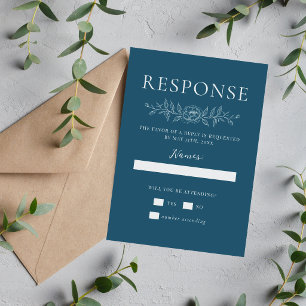 Floral Simplicity 1 Neptune Teal Minimal Wedding RSVP Card