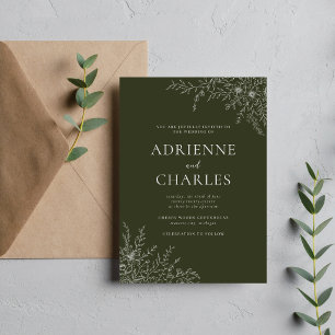 Floral Simplicity 1 Olive Green Minimal Wedding Invitation