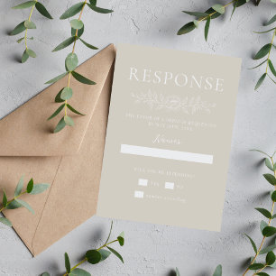 Floral Simplicity 1 Oyster Beige Minimal Wedding RSVP Card