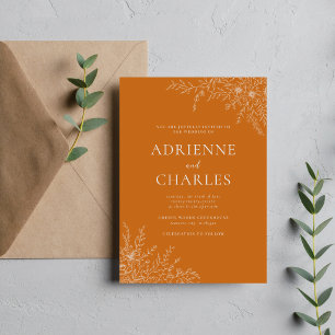 Floral Simplicity 1 Pumpkin Orange Minimal Wedding Invitation