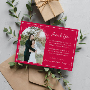 Floral Simplicity 1 Raspberry Pink Wedding Thank You Card