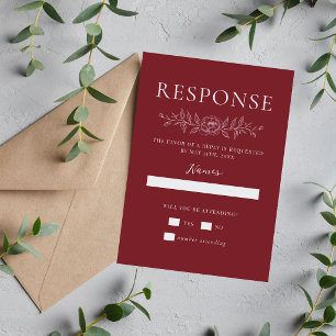 Floral Simplicity 1 Rosewood Minimal Wedding RSVP Card