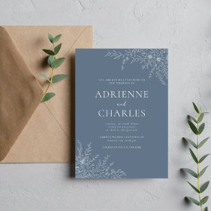 Floral Simplicity 1 Slate Blue Minimal Wedding Invitation