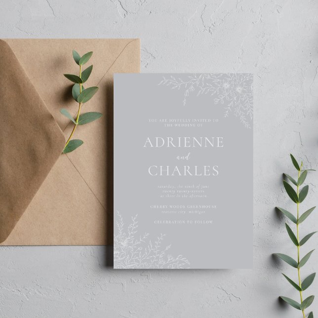 Floral Simplicity 1 Sterling Grey Minimal Wedding Invitation (Creator Uploaded)