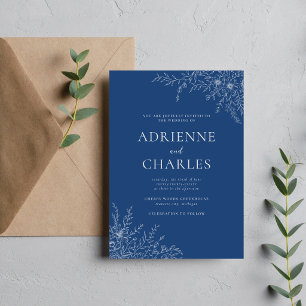 Floral Simplicity 1 True Blue Minimal Wedding Invitation