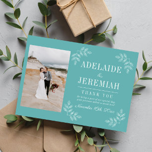 Floral Simplicity 2 Caribbean Teal Wedding Thank You Card