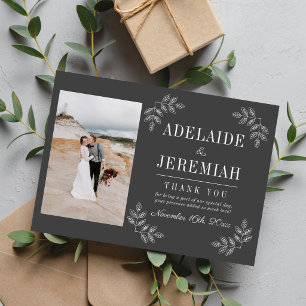 Floral Simplicity 2 Charcoal Wedding Thank You Card
