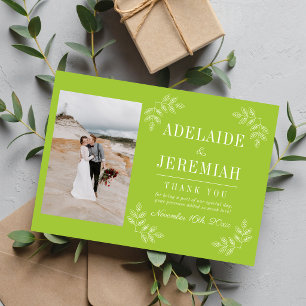 Floral Simplicity 2 Chartreuse Green Wedding Thank You Card