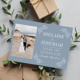 Floral Simplicity 2 Dusty Blue Wedding Thank You Card