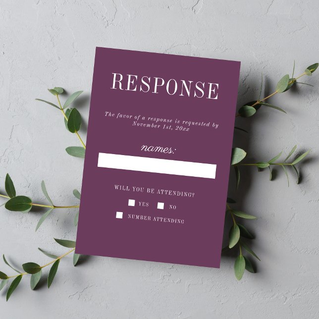 Floral Simplicity 2 Grape Minimalist Wedding RSVP Card (Creator Uploaded)