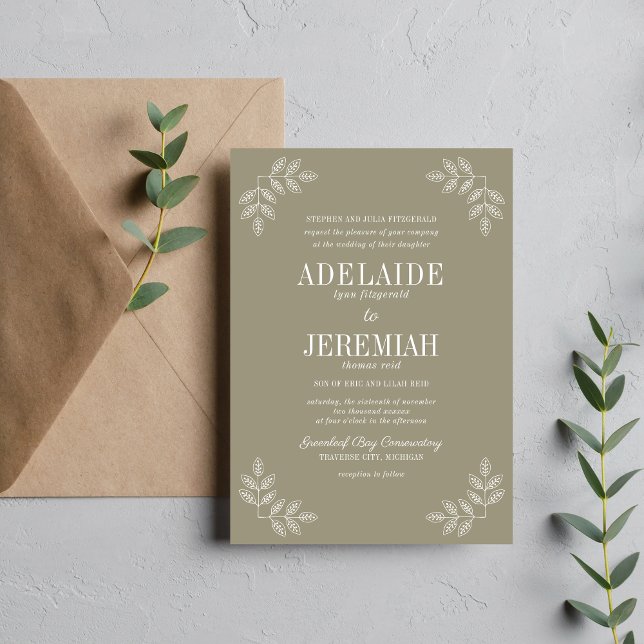 Floral Simplicity 2 Moss Green Wedding Invitation (Creator Uploaded)