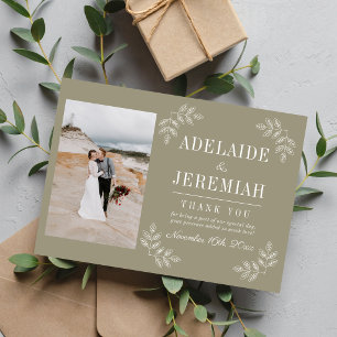 Floral Simplicity 2 Moss Green Wedding Thank You Card