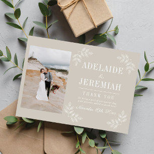 Floral Simplicity 2 Oyster Beige Wedding Thank You Card
