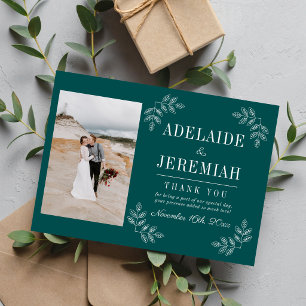 Floral Simplicity 2 Peacock Teal Wedding Thank You Card