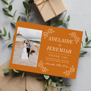 Floral Simplicity 2 Pumpkin Orange Wedding Thank You Card