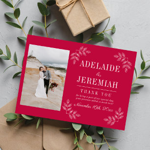 Floral Simplicity 2 Raspberry Wedding Thank You Card