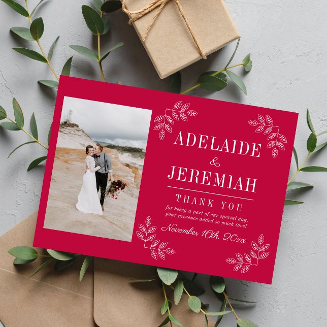 Floral Simplicity 2 Raspberry Wedding Thank You Card (Creator Uploaded)