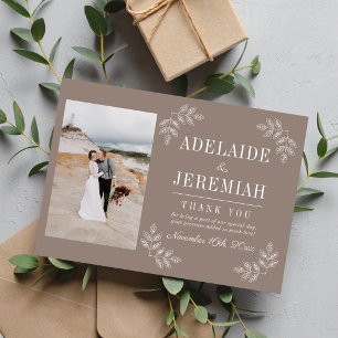 Floral Simplicity 2 Taupe Wedding Thank You Card