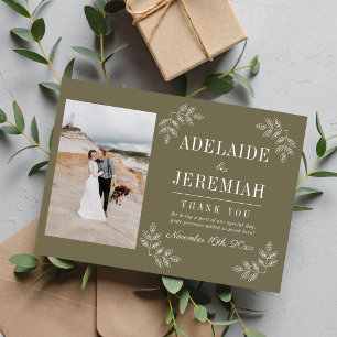 Floral Simplicity 2 Thyme Green Wedding Thank You Card