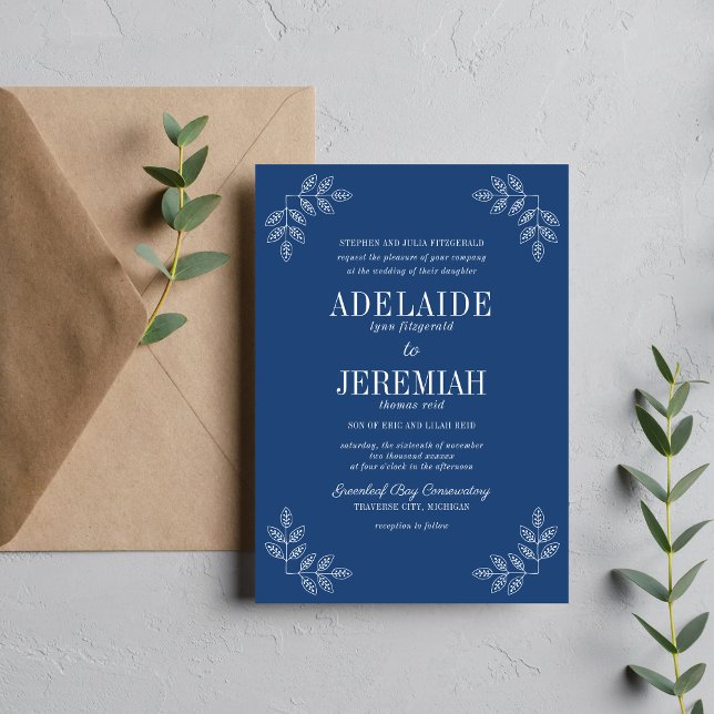 Floral Simplicity 2 True Blue Wedding Invitation (Creator Uploaded)