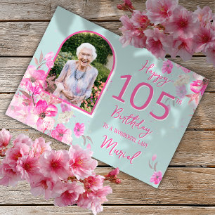 Floral Single Photo 105th Birthday Card