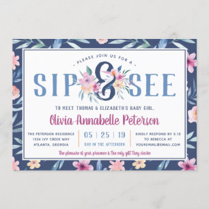 Floral Sip and See Baby Shower Invitation, Spring Invitation