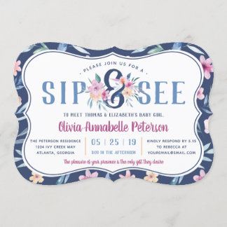 Floral Sip and See Baby Shower Invitation, Spring Invitation