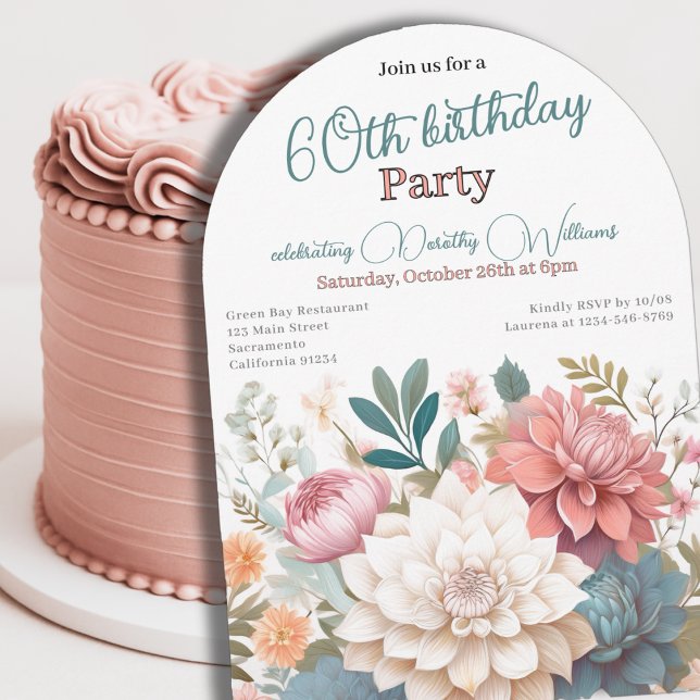 Floral sixtieth birthday dahlias  invitation (Creator Uploaded)