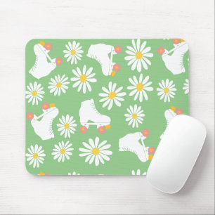 Floral Skates Roller Skating Pattern Green Mouse Pad