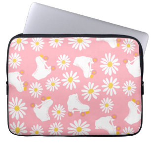 Floral Skates Roller Skating Pattern Pink Laptop Sleeve
