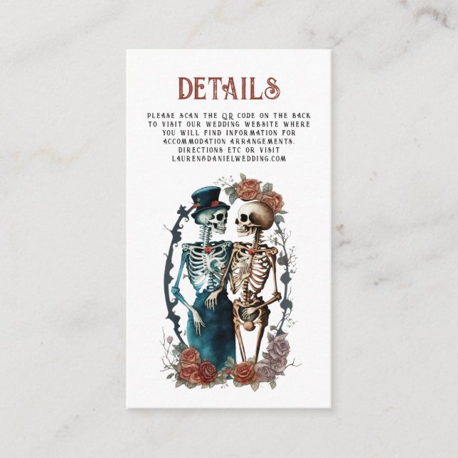 Floral Skeleton Couple QR Wedding Details Enclosur Enclosure Card (Front)