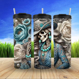Floral Skeleton Cowgirl Chic Thermal Tumbler