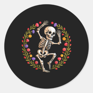 Floral Skeleton Funny Goth Halloween Costume For W Classic Round Sticker