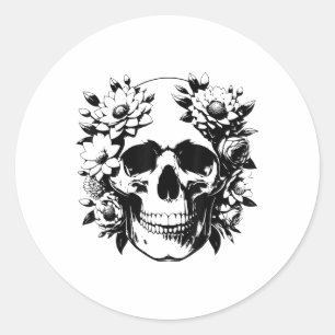 Floral Skeleton Graphic T Gothic Clothes For Women Classic Round Sticker