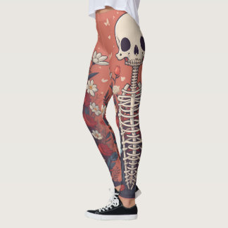 Floral Skeleton Halloween Skull Ribcage Leggings