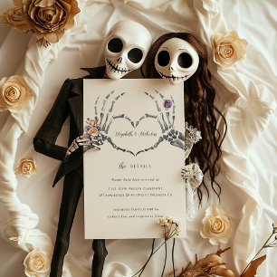 Floral Skeleton   Halloween Wedding Guest Details Enclosure Card