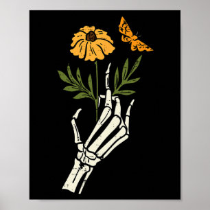 Floral Skeleton Hand Flower Retro Vintage Hallowee Poster