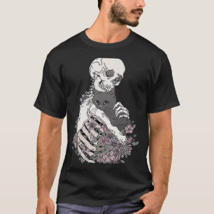 Floral Skeleton Holding A Cat Costume Skull Kitten T-Shirt