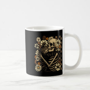 Floral Skeleton Hugging Cat Halloween Cat Lover Ca Coffee Mug