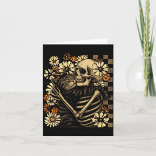 Floral Skeleton Hugging Cat Halloween Cat Lover Card