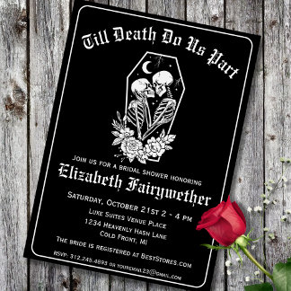 Floral Skeleton Til Death Do Us Part Bridal Shower Invitation