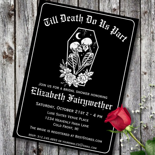 Floral Skeleton Til Death Do Us Part Bridal Shower Invitation (Creator Uploaded)