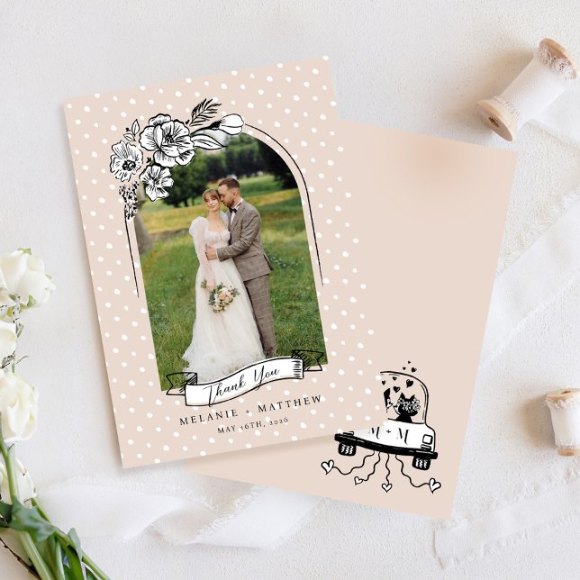 Floral Sketch Fairytale Fun Fox Wedding Arch Photo Thank You Card (Floral Sketch Fairytale Fun Fox Wedding Arch Photo Thank You Card)