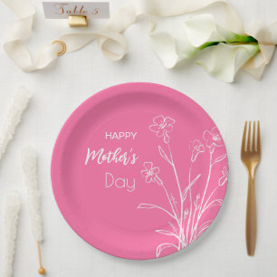 Floral Sketch Happy Mother’s Day Paper Plate