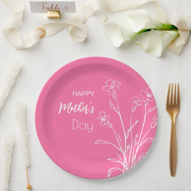 Floral Sketch Happy Mother’s Day  Paper Plate (Wedding)