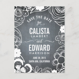 Floral Sketch Save The Date - Chalkboard Announcement Postcard