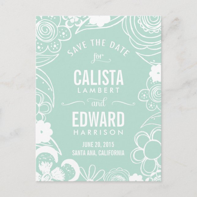 Floral Sketch Save The Date - Editable Colour Announcement Postcard (Front)