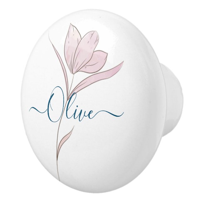 Floral Sketch watercolor Personalised  Ceramic Knob (Right)